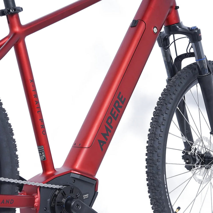 Ampere X-Trail Pro red aluminium frame with Suntour X132 air suspension fork