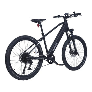 Ampere X-Trail electric mountain bike in black from a rear three-quarter angle.