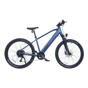 Ampere X-Trail electric mountain bike in stone blue shown in full left side profile.