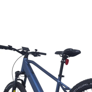Upper body view of the Ampere X-Trail stone blue showing saddle handlebars display mount and rear light.