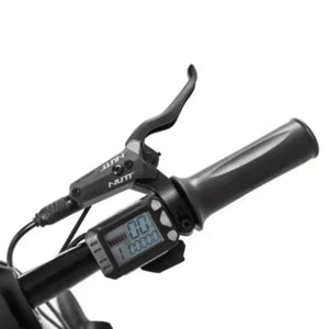 Handlebar of the Axon Rides Pro Lightweight Folding Electric Bike 250W showing LCD display and hydraulic brake lever.