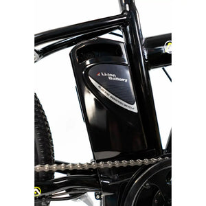 Close-up of the removable Lithium-ion battery pack mounted on the frame of the Basis Boxer.