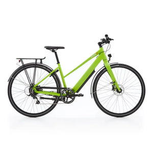 Side view of the Batribike Alpha S electric city bike in green, featuring a 250W motor, step-through frame, and rear luggage rack.
