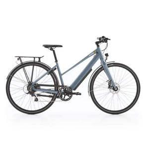 Side view of the Batribike Alpha S electric city bike in grey, featuring a 250W motor, step-through frame, and rear luggage rack.