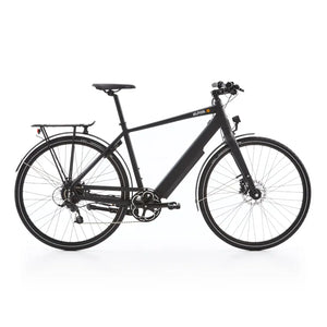 Side view of the Batribike Alpha X electric city bike in black, featuring a 250W motor, diamond frame, and rear luggage rack.