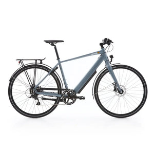 Side view of the Batribike Alpha X electric city bike in grey, featuring a 250W motor, diamond frame, and rear luggage rack.