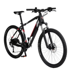 Front angled view of the Batribike Delta electric hardtail mountain bike in black, featuring a 250W motor and front suspension.