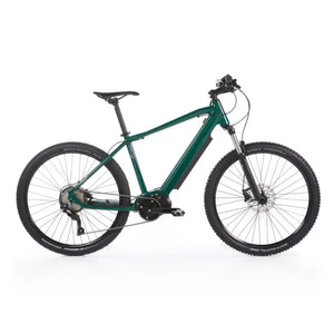 Side view of the Batribike Delta Plus electric hardtail mountain bike in green, equipped with a 250W motor and front suspension.