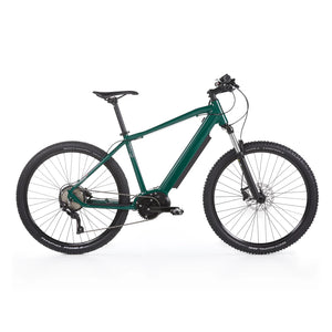 Side view of the Batribike Delta Plus electric hardtail mountain bike in green, equipped with a 250W motor and front suspension.