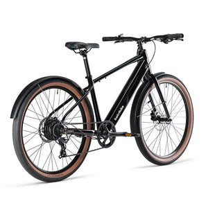 Rearview of the Batribike Route X in black shown with tan wall tyres.