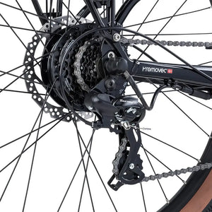 Shimano rear derailleur and cassette close up on Batribike Route X with Promovec motor.