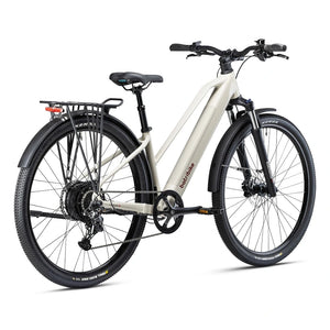 Cream Batribike SUV S shown from the rear three quarter angle with rear rack, tail light and Kenda tyres