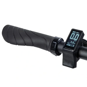 Batribike SUV X handlebar area showing flat bar stem and small display unit from above.
