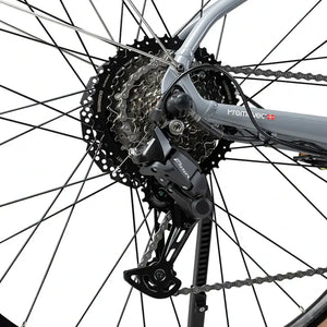 Close up of the Shimano rear cassette and derailleur on the Batribike Tour S grey electric bike.