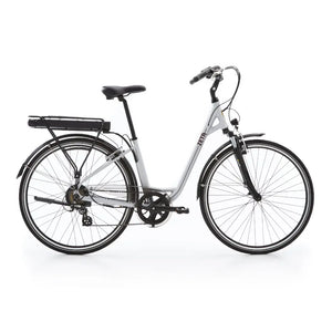Side view of the Batribike Zeta Classic Danish-style step-through electric bike with 250W motor, upright handlebars, and rear pannier rack, designed for comfortable everyday rides.