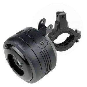 Big Game Bikes 125dB electric bike horn with adjustable clamp attachment.