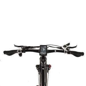 Front view of the Big Game Bikes Buffalo electric mountain bike showing the wide handlebar with integrated display screen and control system.