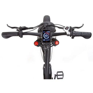 Top view of the Big Game Bikes Buffalo Alpha Plus handlebar showing digital LCD display, gear shifter, and ergonomic grips.