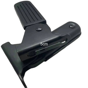 Close-up detail of the rear foot peg mounting bracket showing the 5cm mounting hole spacing and durable metal construction.