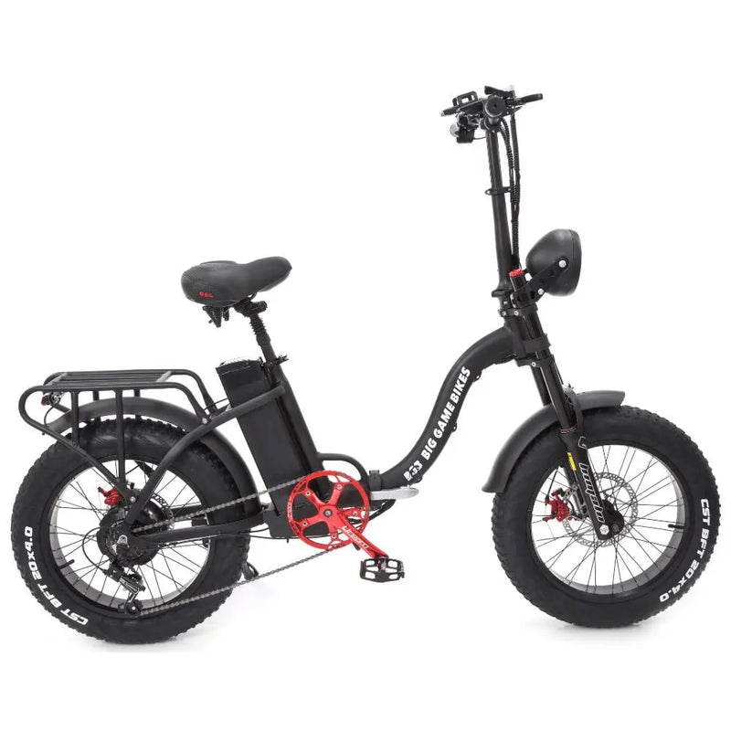 Full right side view of the Big Game Bikes Impala Alpha Plus e-bike showing step-through frame and rugged design.