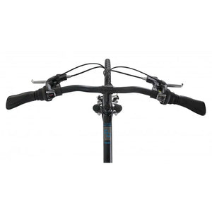 Top-down view of the handlebars and twist-grip gear shifters on the Claud Butler Explorer 1.0.