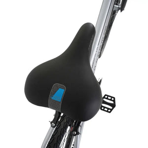 Top-down view of the wide, comfortable saddle designed for the Claud Butler Explorer 1.0 Low Step.