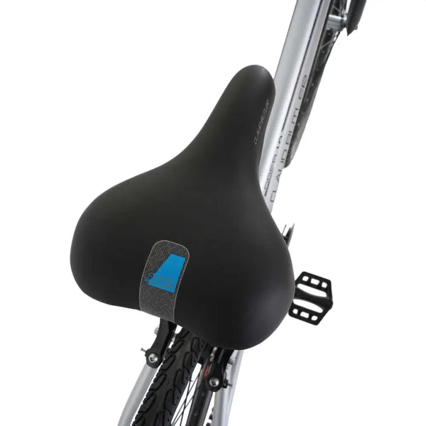 Top-down view of the wide, comfortable saddle designed for the Claud Butler Explorer 1.0 Low Step.