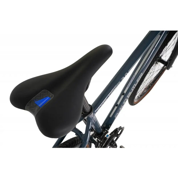 Top-down view of the ergonomic, comfortable saddle on the Claud Butler Explorer 3.0.