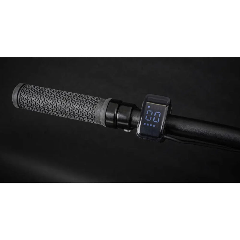 Close-up view of the Claud Butler Ridge 1.0 electric mountain bike display on the handlebar showing speed and assist level.