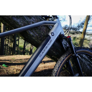 Close-up of the Claud Butler Ridge 2.0 Electric Mountain Bike (2025) frame with integrated battery and branding.