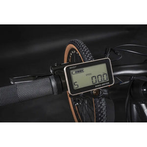 Close-up view of the Claud Butler Wrath 2.0 Cues electric mountain bike LCD display showing speed and battery level.