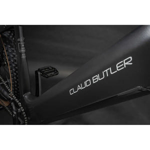 Detailed view of the Claud Butler Wrath 2.0 Cues electric mountain bike frame with bold logo and sleek matte finish.