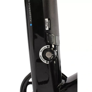 Integrated battery lock and charging port on the Dallingridge Coniston V3 electric mountain bike.