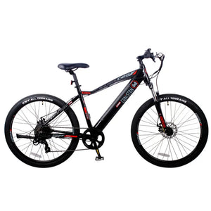 Side profile view of the black Dallingridge Coniston electric mountain bike against a white background, showing the hardtail frame and CST all-terrain tyres.