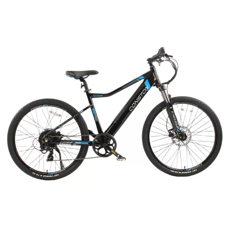 Full side view of the Dallingridge Coniston V3 hardtail electric mountain bike in black and blue.