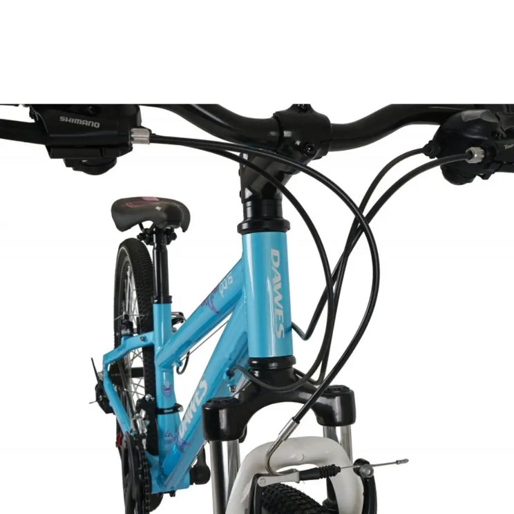 Front view of the blue Dawes Paris HT 26-inch bike, showing the handlebars, front suspension, and head tube.