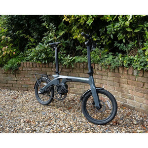 Side view of the E-Go CarbonLite 3S slate grey folding electric bike, showing the Gates belt drive.