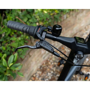 Close-up of the E-Go CarbonLite 3S handlebar, showing Shimano Nexus shifter and Tektro brake lever.