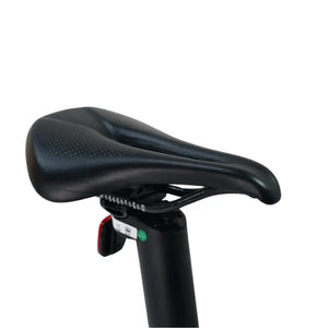 Close-up of the ergonomic saddle and seat post assembly on the EGo CarbonLite 3S.