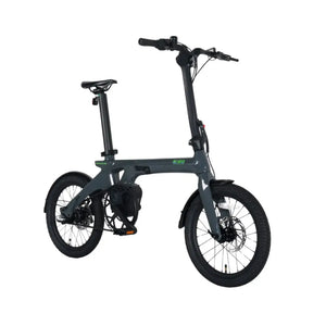 Angled view of the EGo CarbonLite 3S folding electric bike in a sleek slate grey finish.