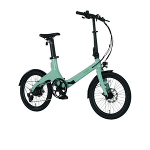 E-Go CarbonStep step-through folding e-bike in Duck Egg, front three-quarter view
