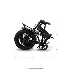 The EMovement Panther V4.2 fat tire e-bike completely folded, showing its compact storage dimensions.