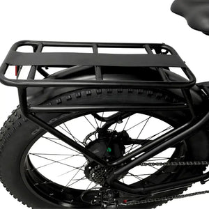 Rear rack close-up on the E Movement Raven electric bike in black.