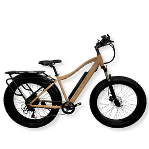 Side view of the EMovement Thunder V4.2 electric mountain bike with large fat tyres and a rigid frame.