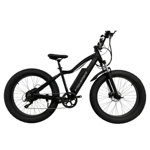 Side view of the EMovement Thunder V4.2 electric mountain bike with large fat tyres and a rigid frame.