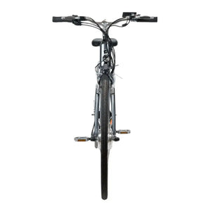 Front-facing studio view of the Emu Classic electric bike highlighting the front hub motor and handlebars.