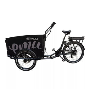 Opposite side view of the black EMU Cargo Box Electric Trike 250W with spacious front cargo compartment.