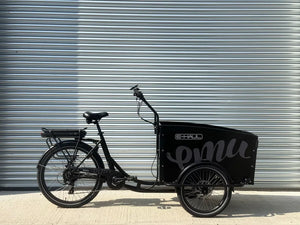 Emu E-Haul electric cargo trike side profile showing step-through frame and cargo box