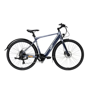 Side profile view of the blue Emu Evo Crossbar hybrid electric bike on a white background.