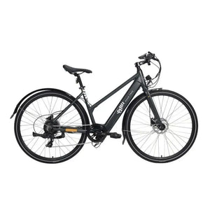 Side profile view of the grey Emu Evo Step Through Hybrid electric bike on a white background.